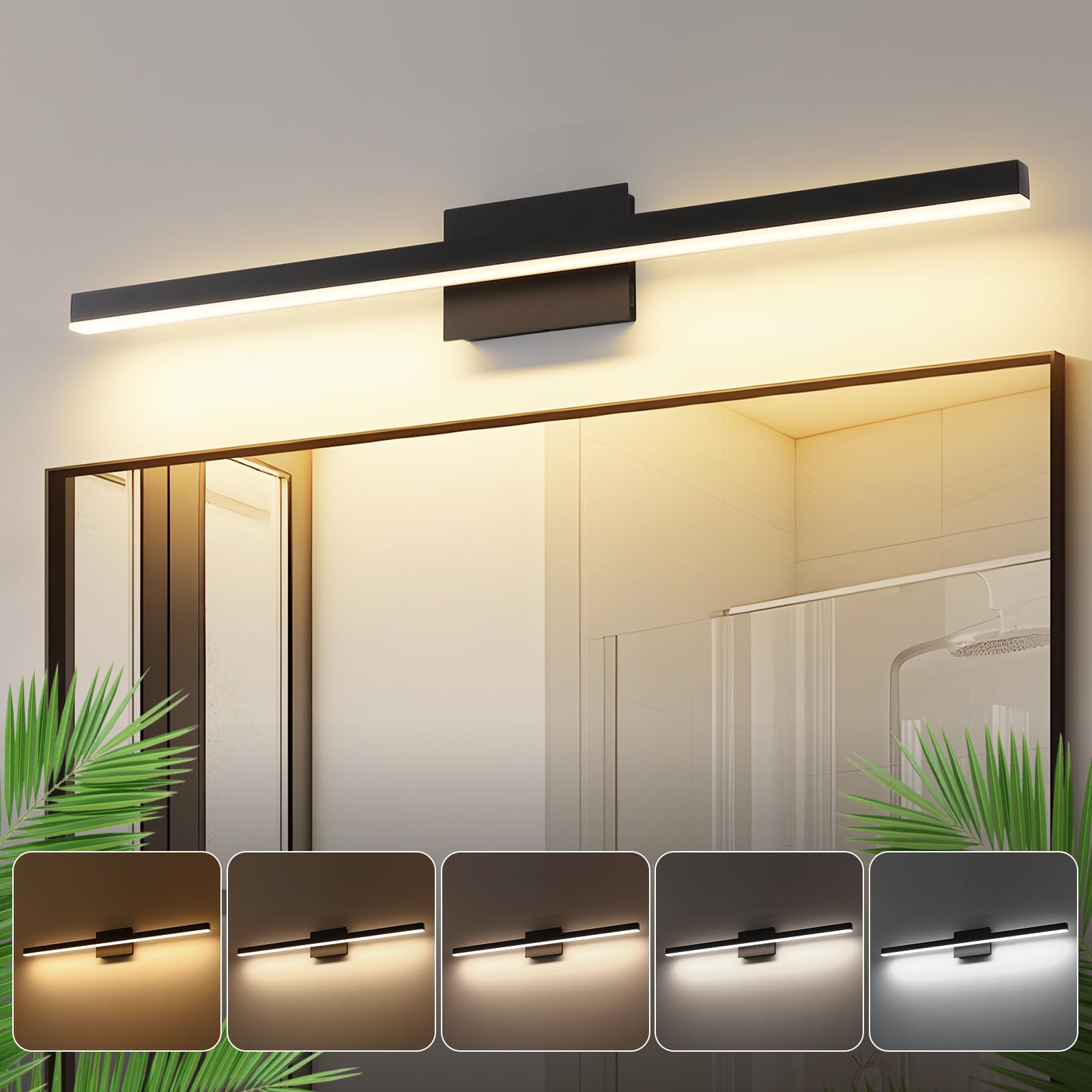 Joossnwell Bathroom Vanity Light Black Dimmable 5CCT Bathroom